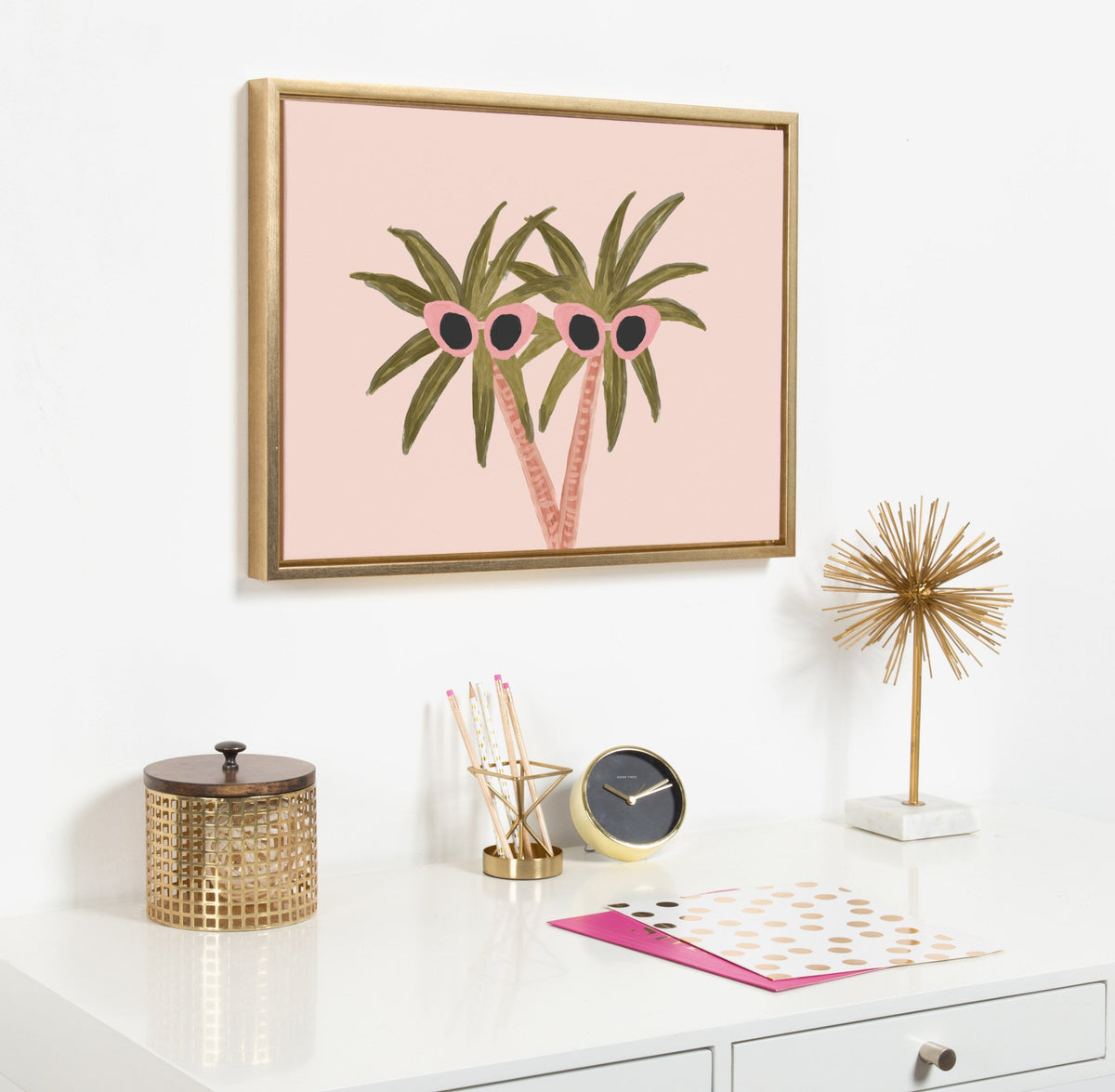 Sylvie Palm Trees And Sun Framed Canvas By Kendra Dandy