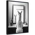Sylvie Llama Bathroom Art Mirror Black and White Framed Canvas by The Creative Bunch Studio