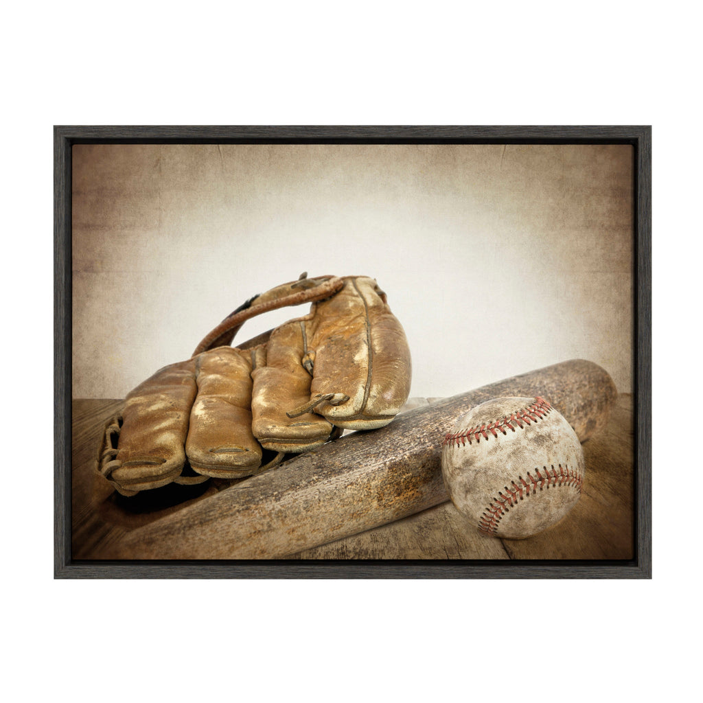 Sylvie Baseball Glove And Bat Framed Canvas by Shawn St. Peter