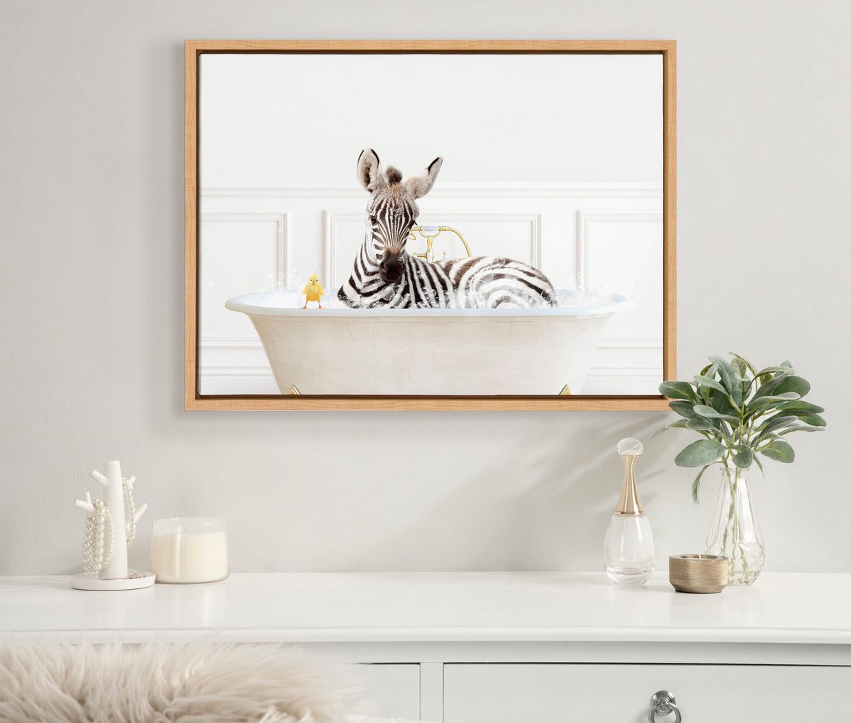 Sylvie Zebra In Bubble Bath Neutral Style Framed Canvas by Amy Peterson Art Studio