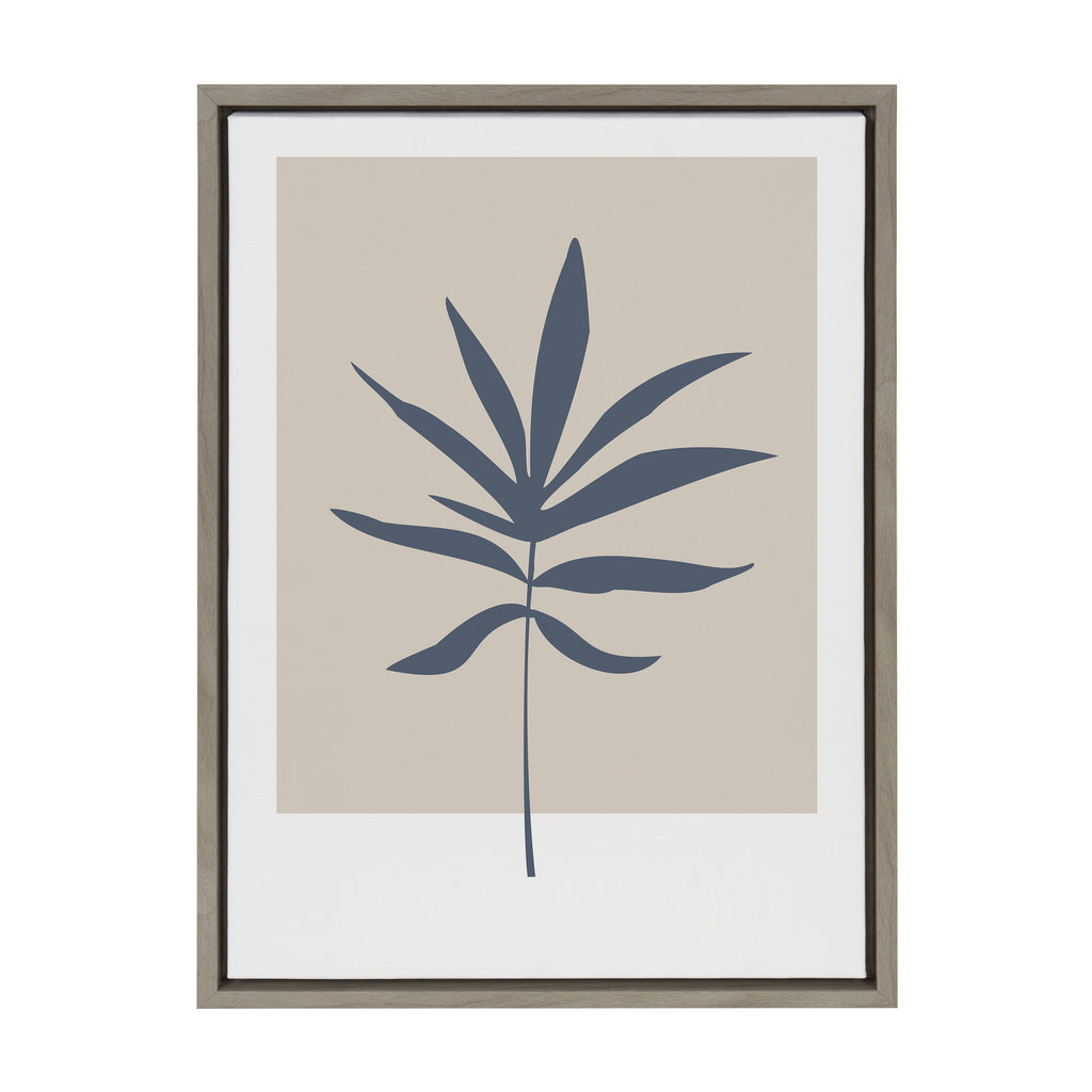 Sylvie Muted Tan and Blue Colorblock Botanical Leaf Framed Canvas by The Creative Bunch Studio