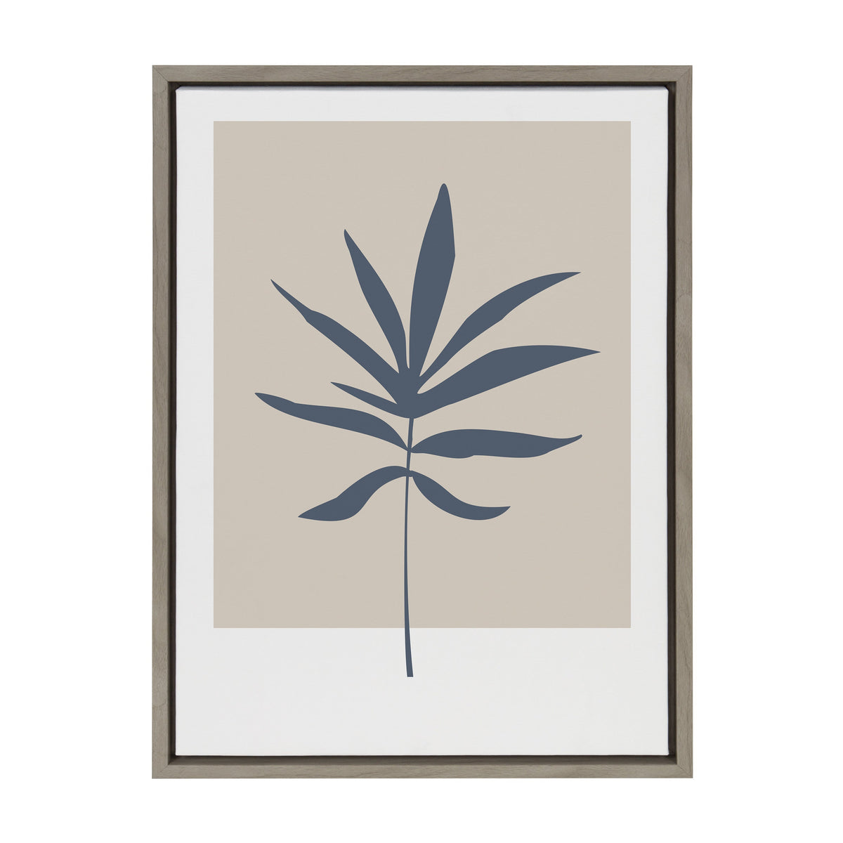 Sylvie Muted Tan and Blue Colorblock Botanical Leaf Framed Canvas by The Creative Bunch Studio