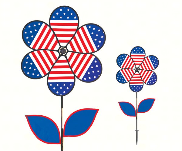 In The Breeze Itb2778 Patriotic Flower With Leaves 19 In. Spinner