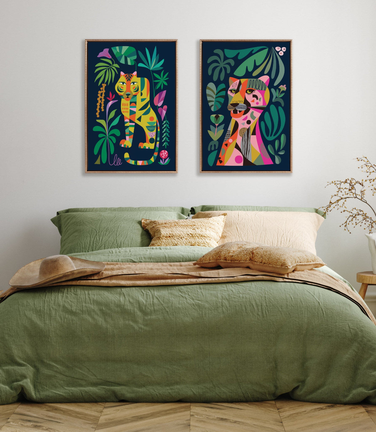 Sylvie Beaded Tiger in the Forest Framed Canvas by Rachel Lee