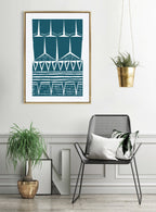 Sylvie Modern Tribal Block Print Teal Framed Canvas by Statement Goods
