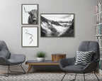 Sylvie BW Highland Cow No. 1 , Mountains, and Inca Trail Black and White Framed Canvas by Various Artists