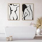 Sylvie Timeless Feminine Figural Drawing 1 Black and White Framed Canvas by The Creative Bunch Studio