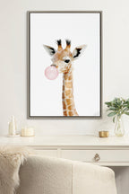 Sylvie Bubble Gum Giraffe Framed Canvas by Amy Peterson Art Studio