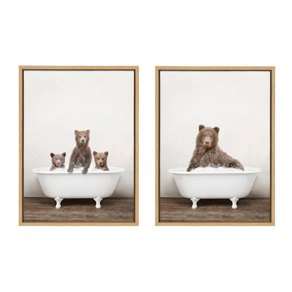 Sylvie Three Bears Rustic Bubble Bath and Bear Rustic Bubble Bath Framed Canvas by Amy Peterson Art Studio