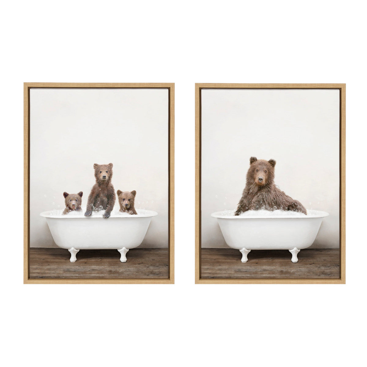Sylvie Three Bears Rustic Bubble Bath and Bear Rustic Bubble Bath Framed Canvas by Amy Peterson Art Studio