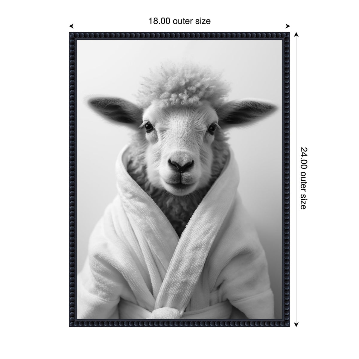Sylvie Sheep Bathroom Art Towel Robe Black and White Framed Canvas by The Creative Bunch Studio