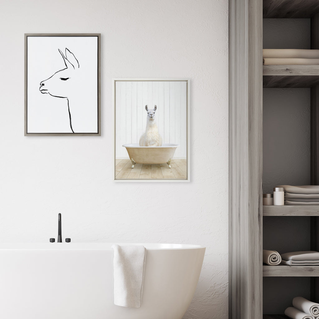Sylvie Llama Farmhouse Bath Framed Canvas by Amy Peterson Art Studio