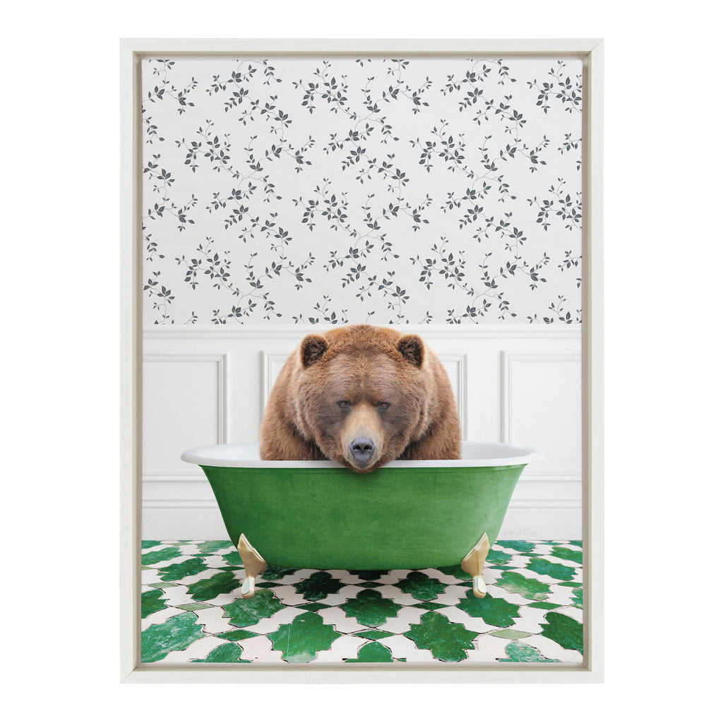 Sylvie Big Bear In Eclectic Green Bath Framed Canvas by Amy Peterson Art Studio
