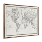 Sylvie Beaded Vintage Black and White World Map Framed Canvas by The Creative Bunch Studio
