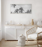 Sylvie Coastal Coconut Palm Tree Beach BW Framed Canvas by The Creative Bunch Studio