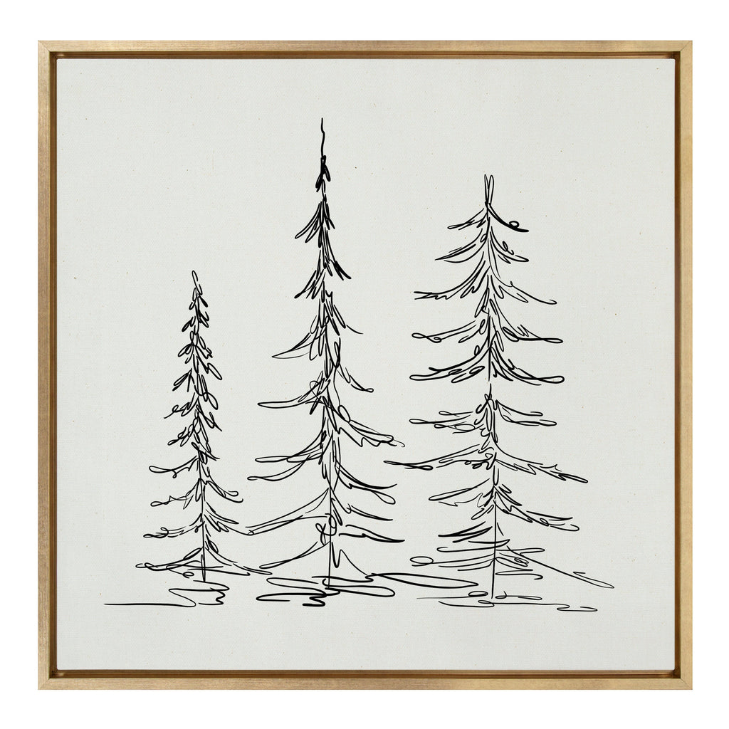 Sylvie Minimalist Evergreen Trees Sketch Framed Canvas by The Creative Bunch Studio