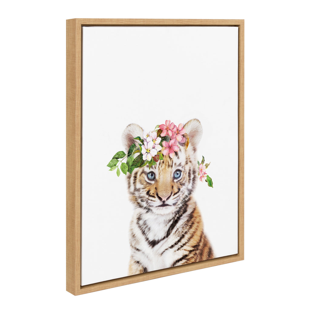 Sylvie Flower Crown Tiger Cub Framed Canvas by Amy Peterson Art Studio