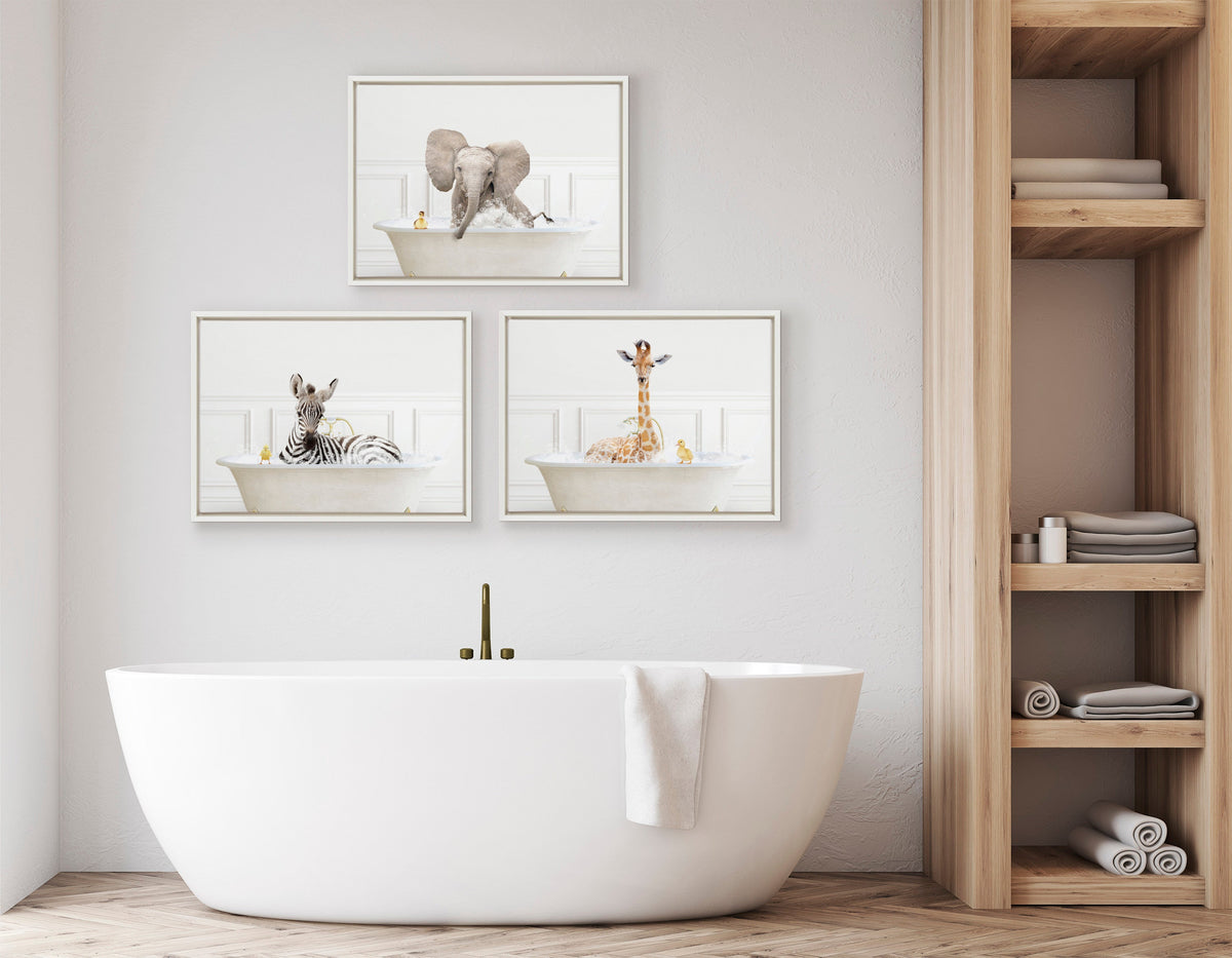 Sylvie Zebra In Bubble Bath Neutral Style Framed Canvas by Amy Peterson Art Studio