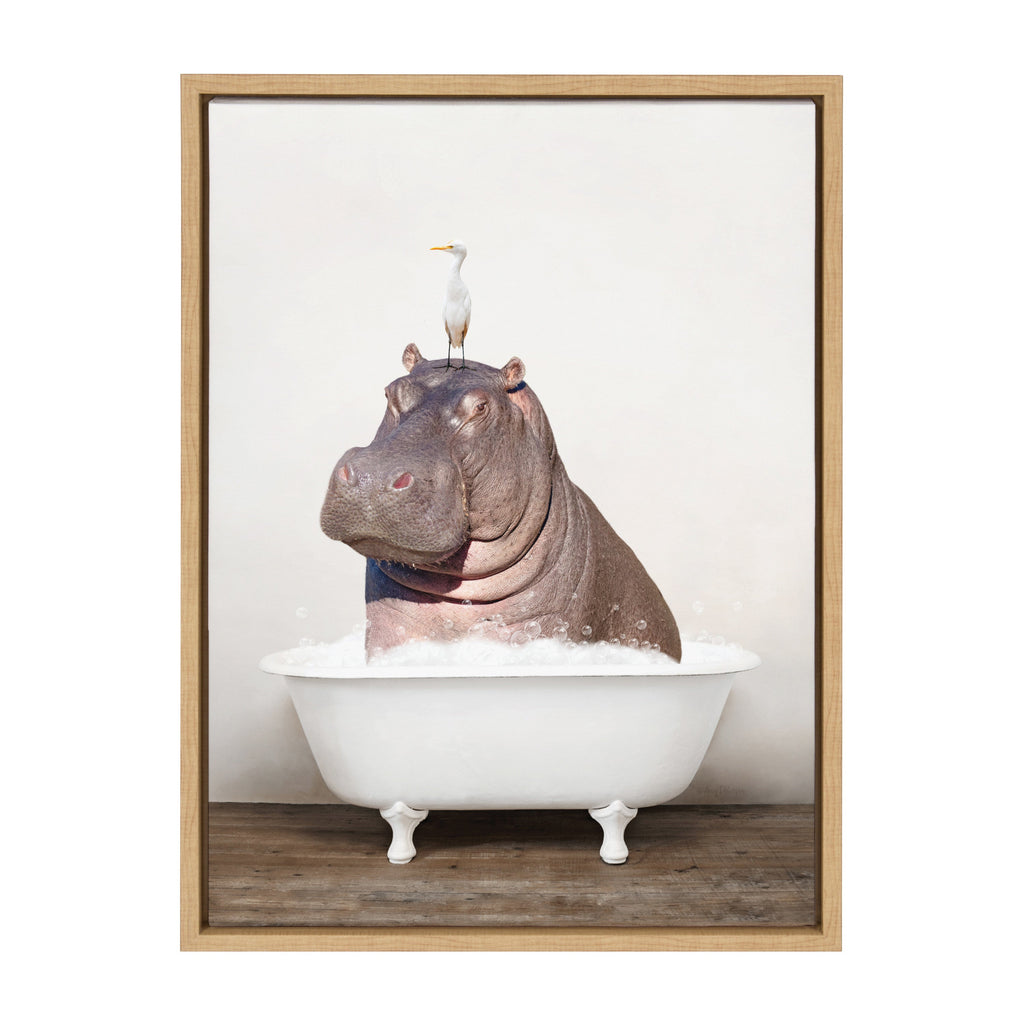 Sylvie Hippo and Bird in Rustic Bath Framed Canvas by Amy Peterson Art Studio