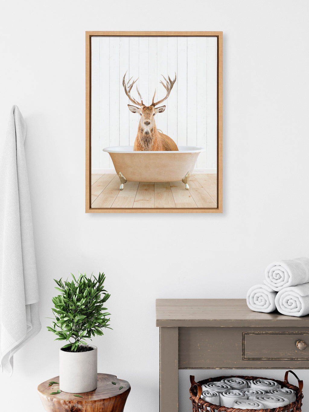 Sylvie Stag Farmhouse Bath Framed Canvas by Amy Peterson Art Studio