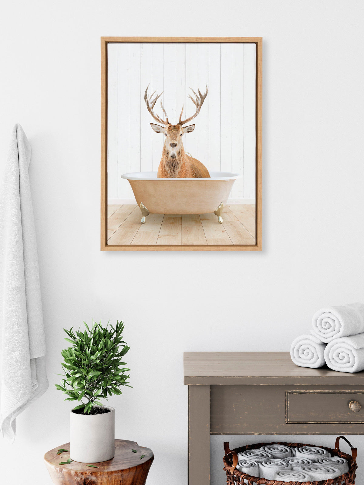 Sylvie Stag Farmhouse Bath Framed Canvas by Amy Peterson Art Studio