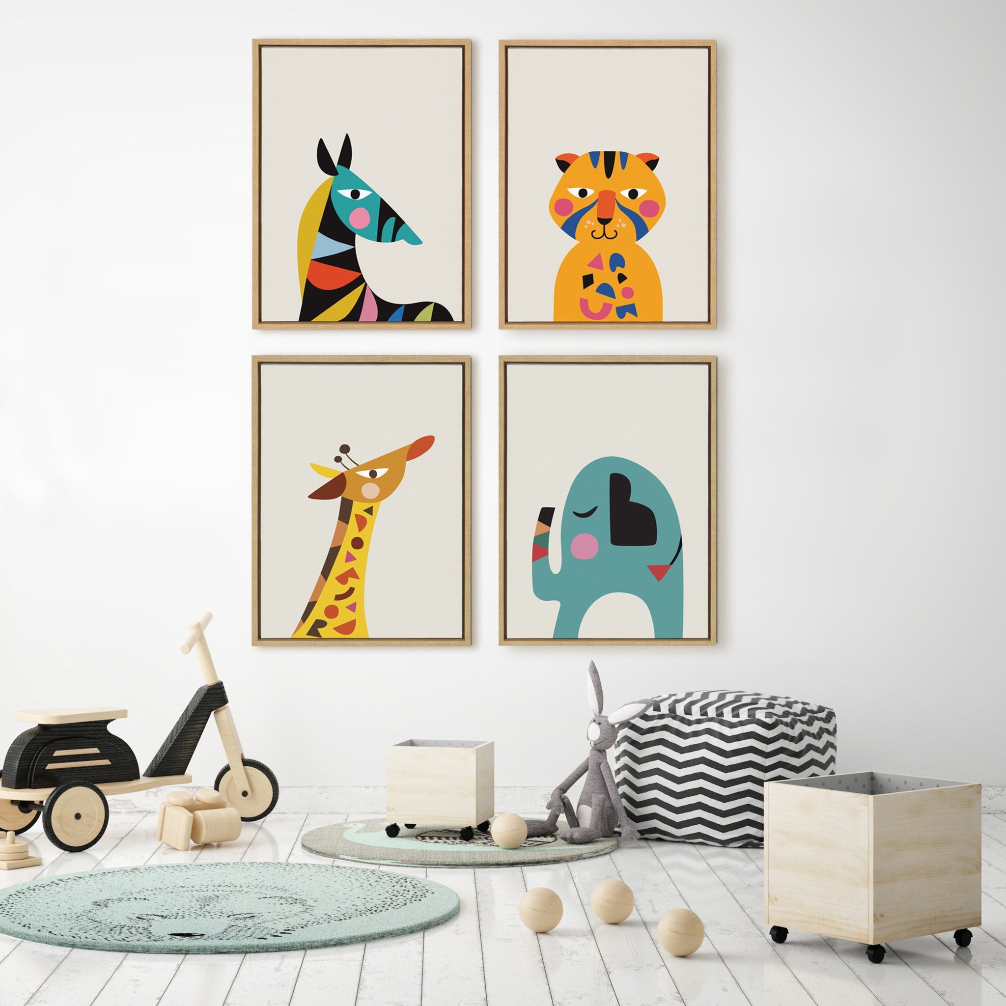 Sylvie Mid Century Modern Baby Elephant Framed Canvas by Rachel Lee of My Dream Wall