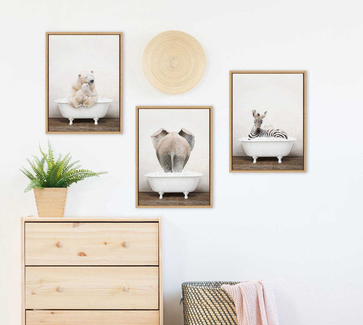 Sylvie Baby Zebra in Rustic Bath Framed Canvas by Amy Peterson Art Studio