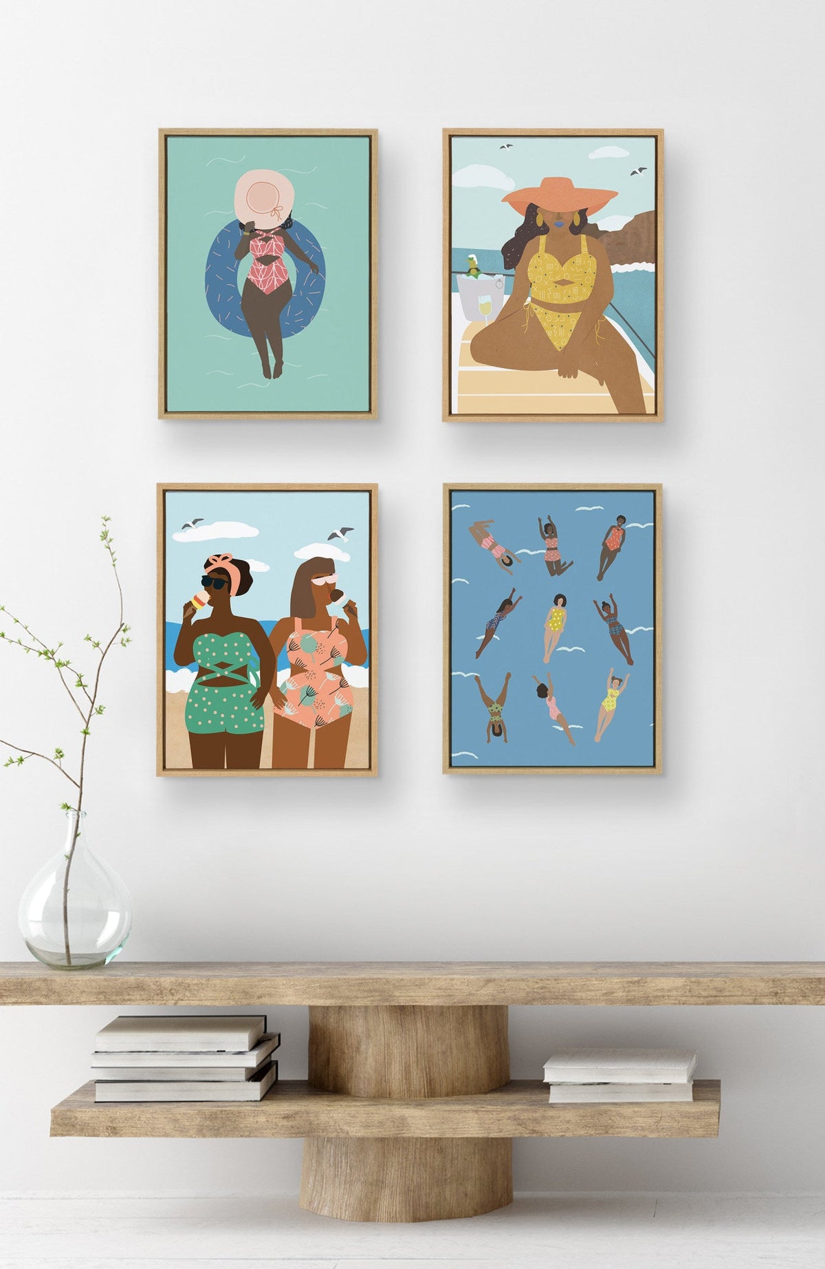 Sylvie Swimmers Framed Canvas by Queenbe Monyei