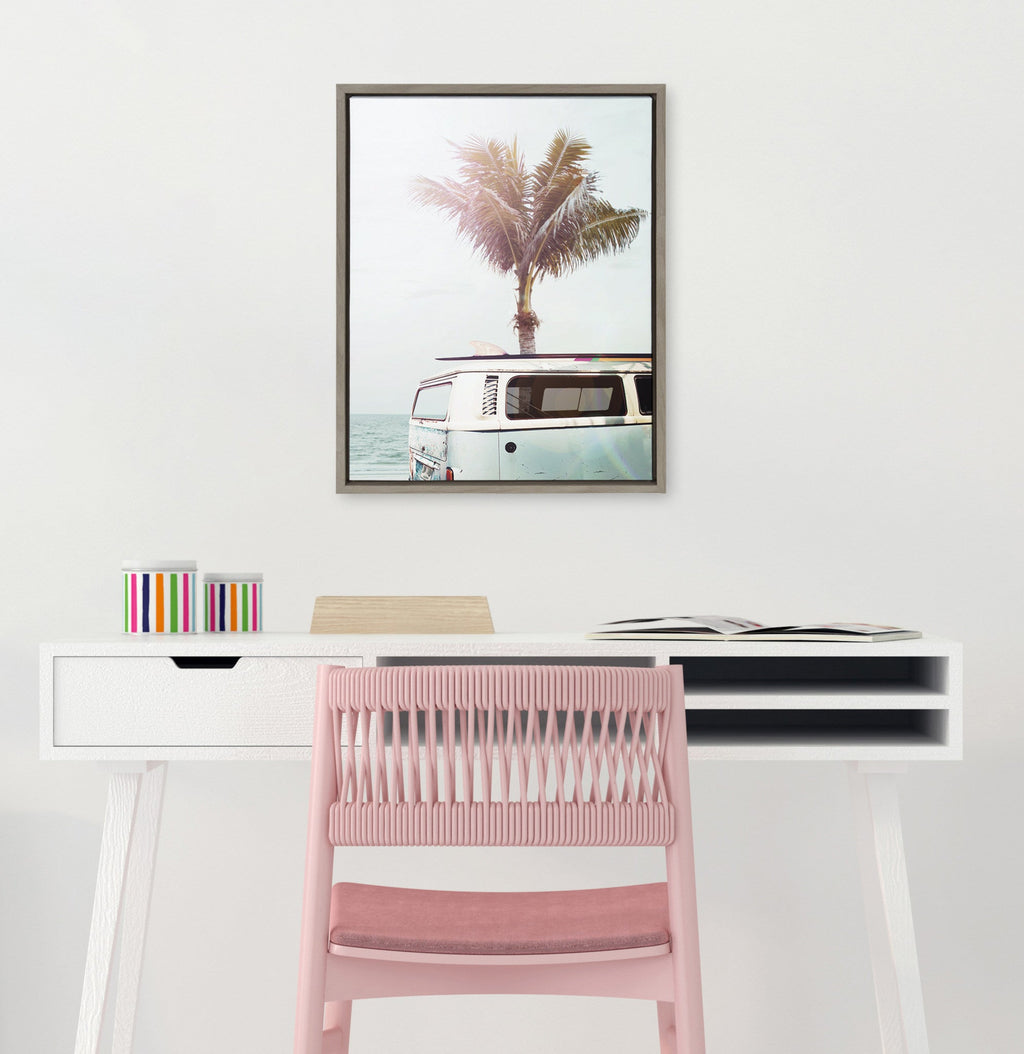 Sylvie Blue Beach Van Framed Canvas by Amy Peterson Art Studio