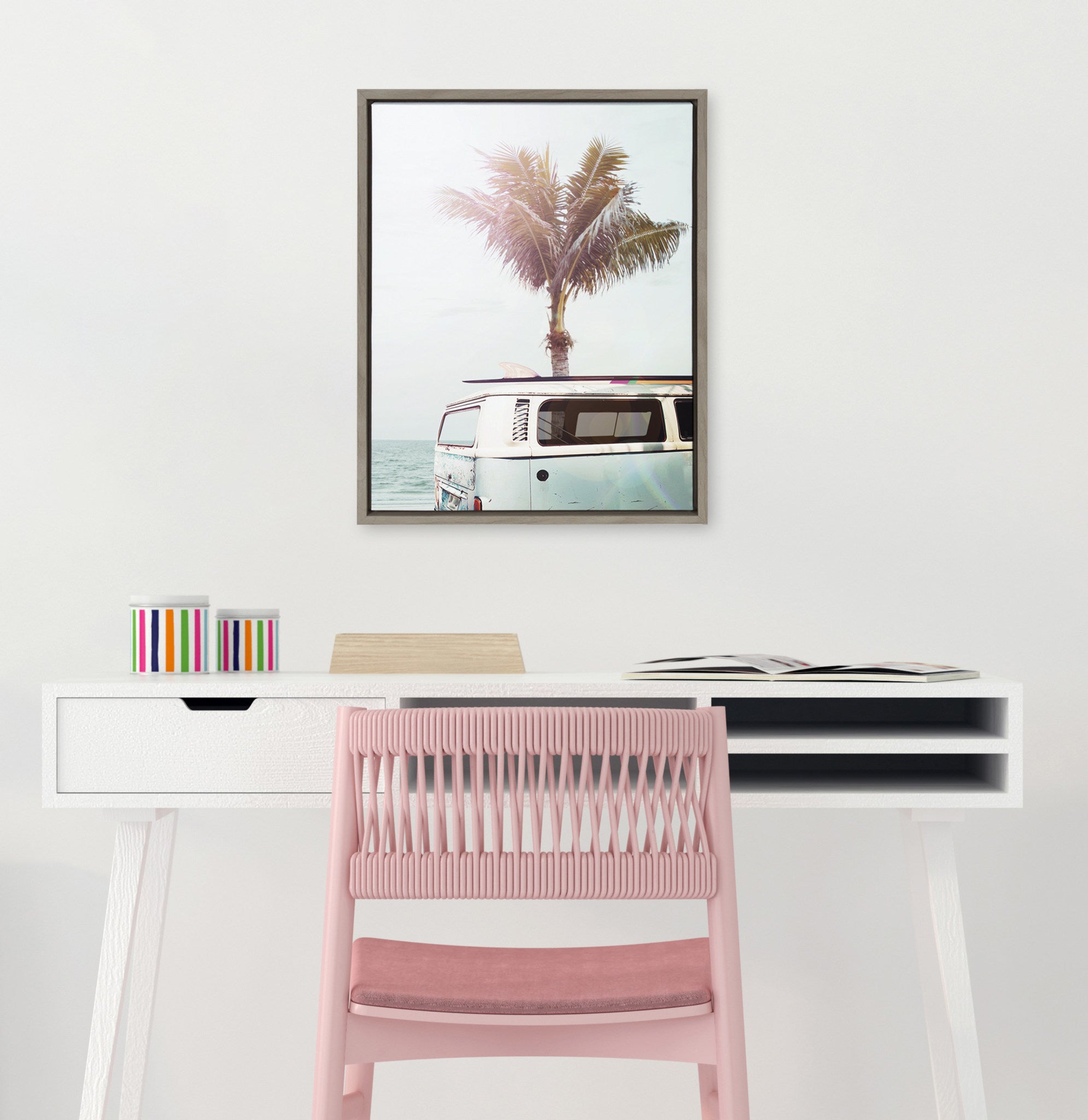 Sylvie Blue Beach Van Framed Canvas by Amy Peterson Art Studio