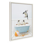 Sylvie Three Penguins Beach House Bath Framed Canvas by Amy Peterson