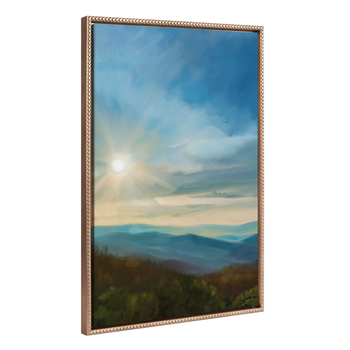 Sylvie Beaded Blue Ridge Sun Framed Canvas by Mary Sparrow