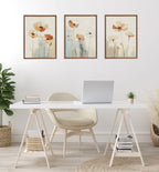 Sylvie Neutral Blue Elegant Country Wildflowers Framed Canvas Art Set by The Creative Bunch Studio