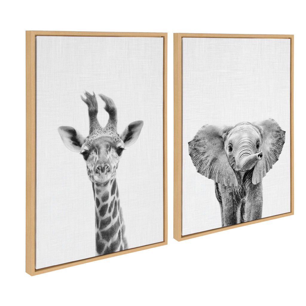 Sylvie Baby Giraffe and Elephant Framed Canvas Art Set by Simon Te of Tai Prints