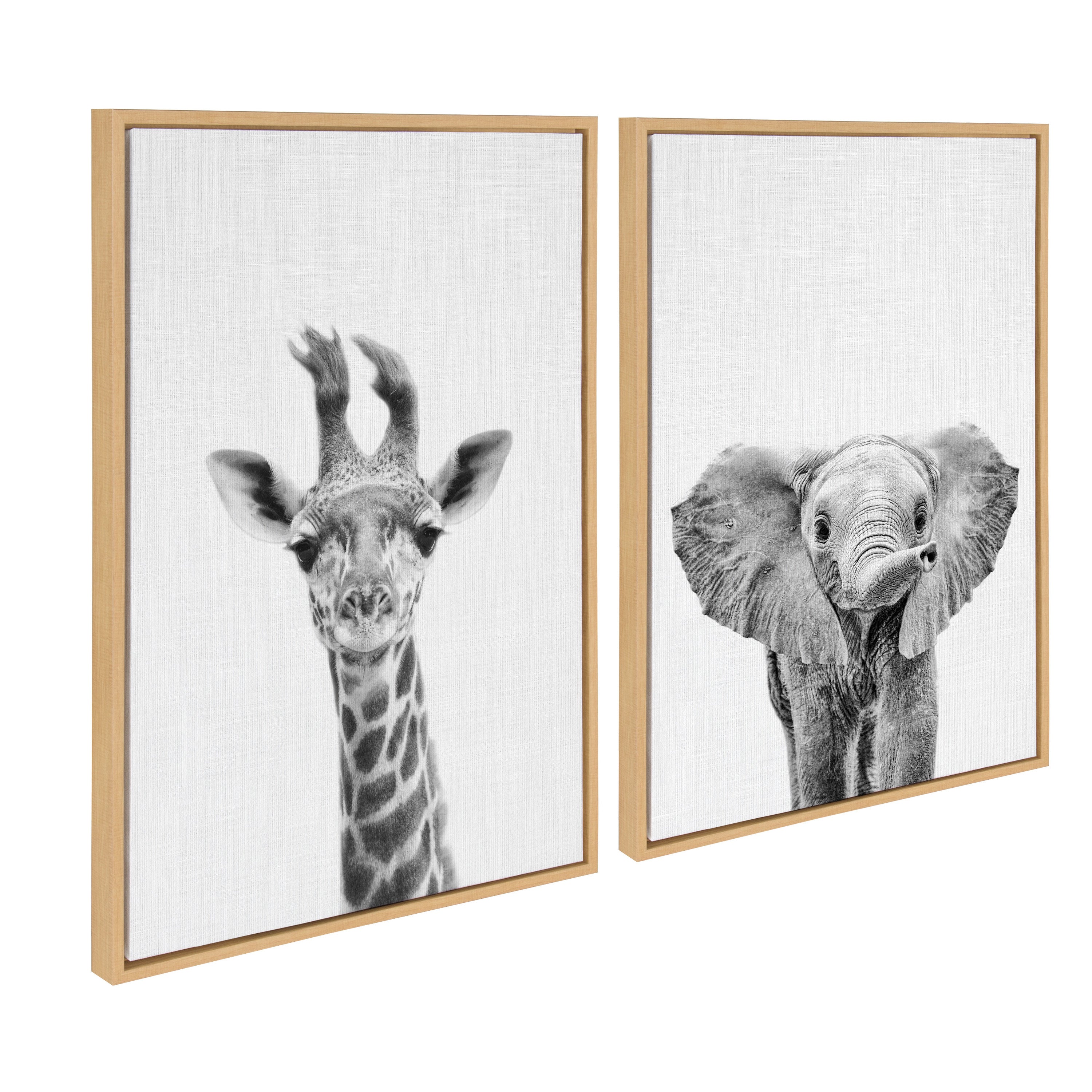 Sylvie Baby Giraffe and Elephant Framed Canvas Art Set by Simon Te of Tai Prints