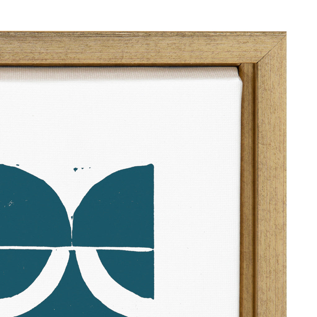 Sylvie Modern Circular Pattern Block Print Teal Framed Canvas by Statement Goods