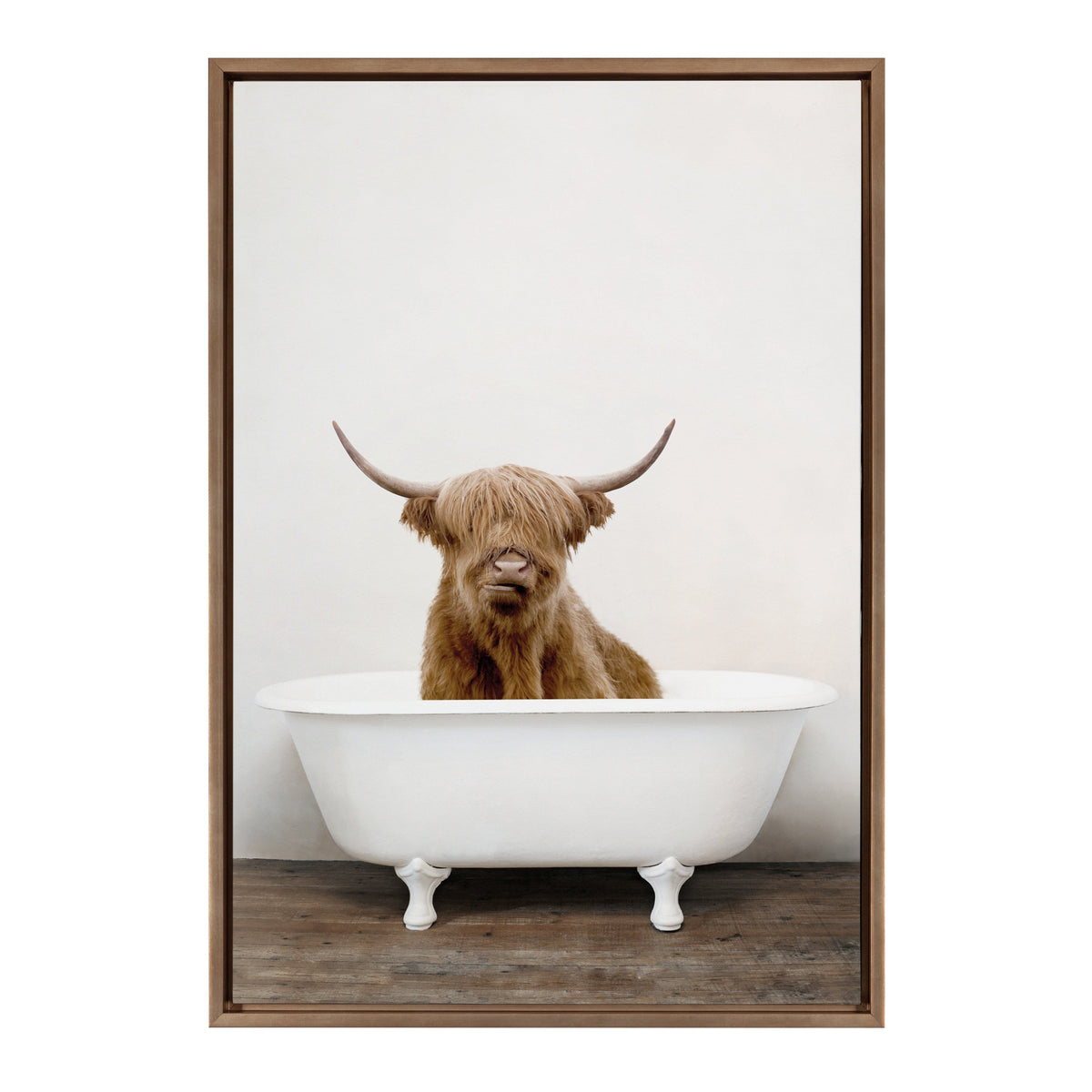 Sylvie Highland Cow in Tub Color Framed Canvas by Amy Peterson Art Studio