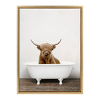 Sylvie Highland Cow in Tub Color Framed Canvas by Amy Peterson Art Studio