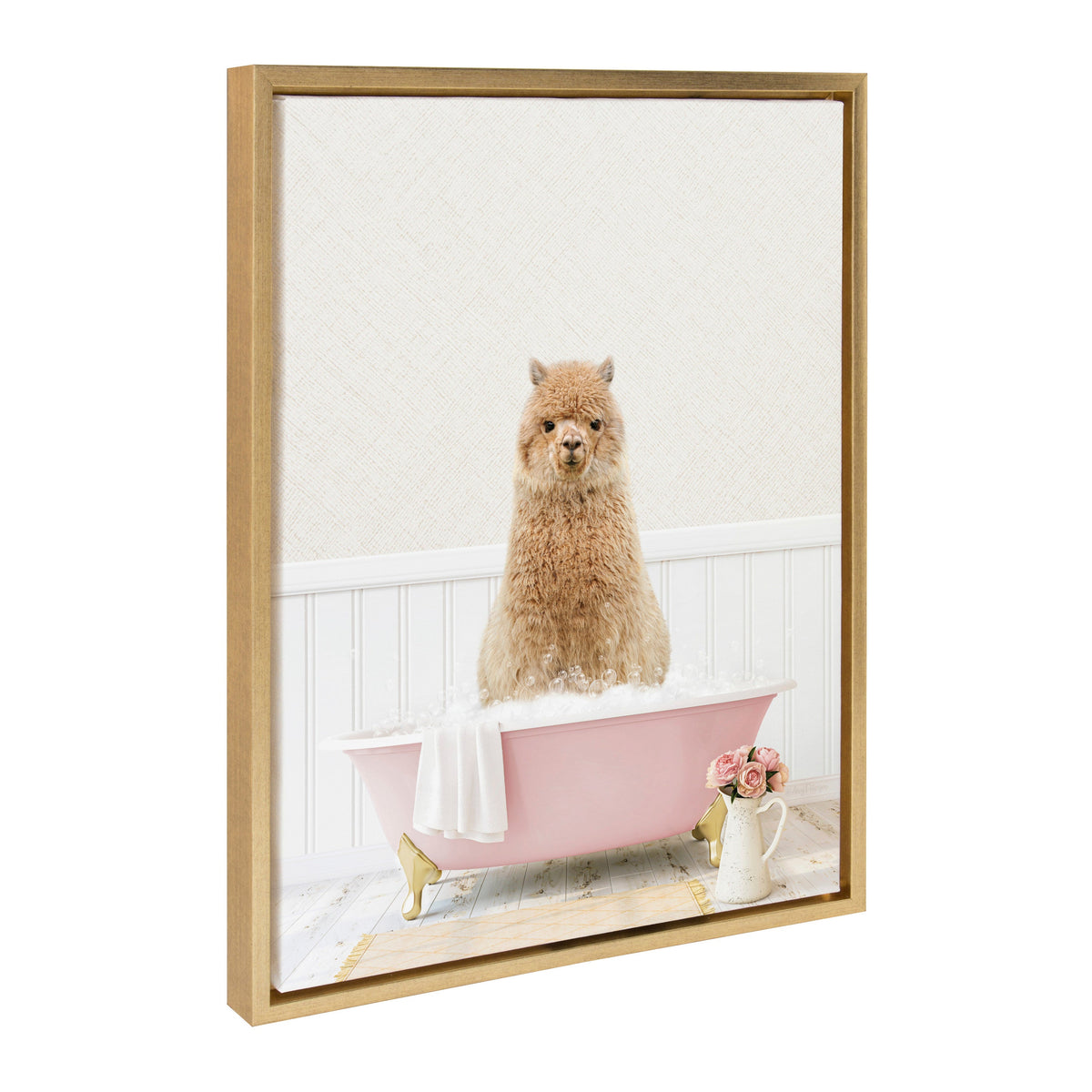 Sylvie Alpaca in Cottage Rose Bath Framed Canvas by Amy Peterson Art Studio