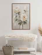 Sylvie Beaded Soft White Roses Framed Canvas by The Creative Bunch Studio