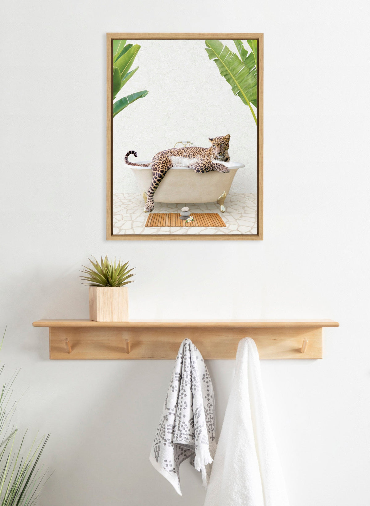 Sylvie Leopard in Bali Bath Framed Canvas by Amy Peterson Art Studio