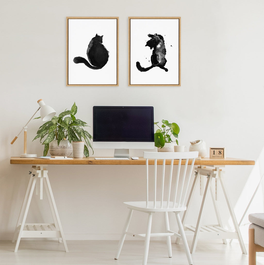 Sylvie Cute Cat BW Framed Canvas by Viola Kreczmer