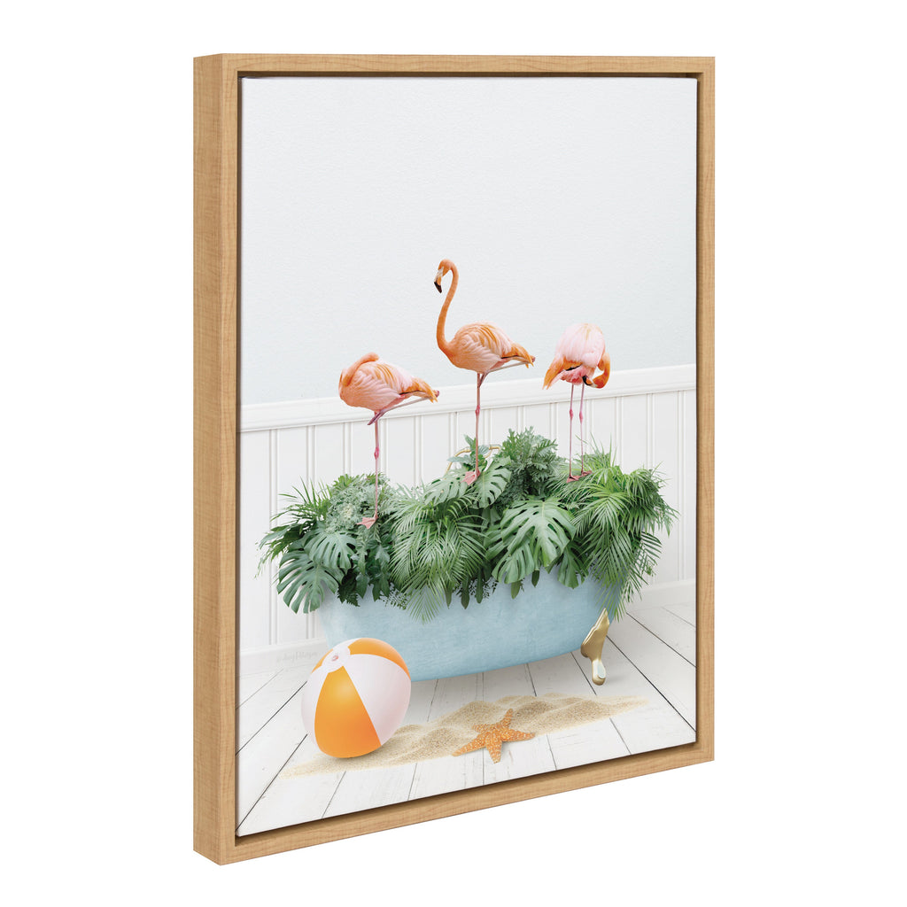 Sylvie Three Flamingos Beach House Bath Framed Canvas by Amy Peterson