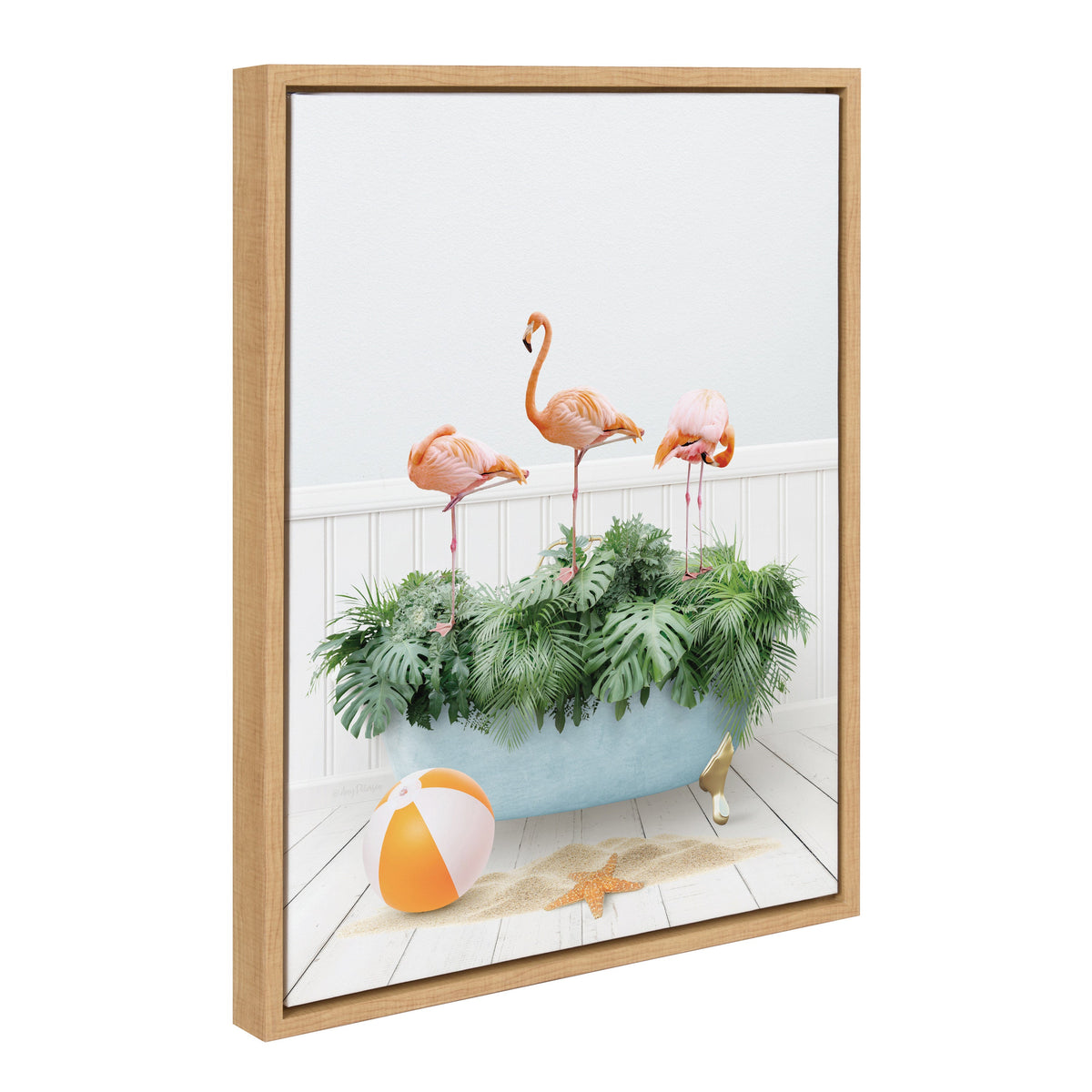 Sylvie Three Flamingos Beach House Bath Framed Canvas by Amy Peterson