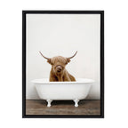 Sylvie Highland Cow in Tub Color Framed Canvas by Amy Peterson Art Studio