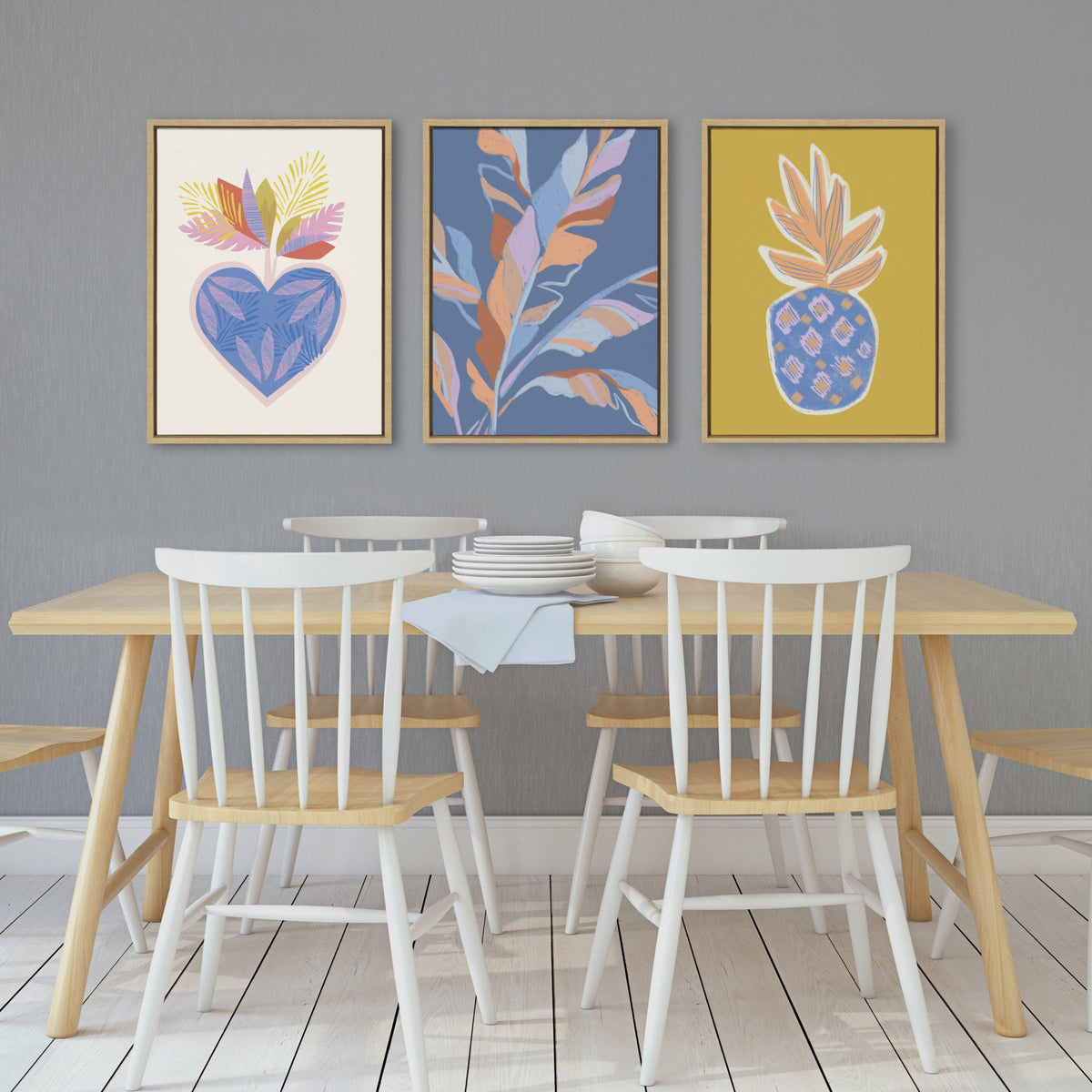 Sylvie Blue Pineapple Framed Canvas by Kasey Free