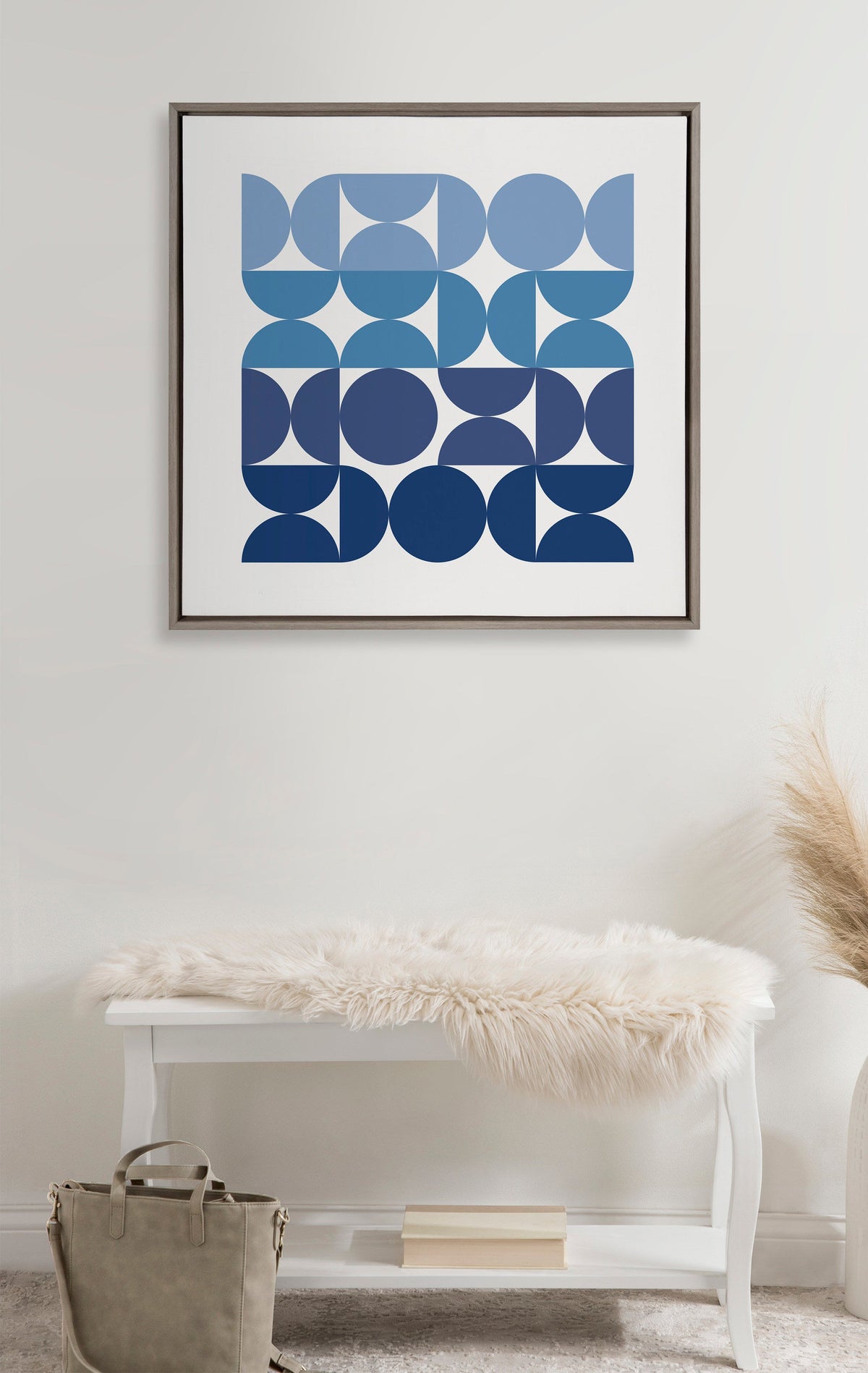 Sylvie Circles and Curves Ocean Beach Blues Framed Canvas by The Creative Bunch Studio