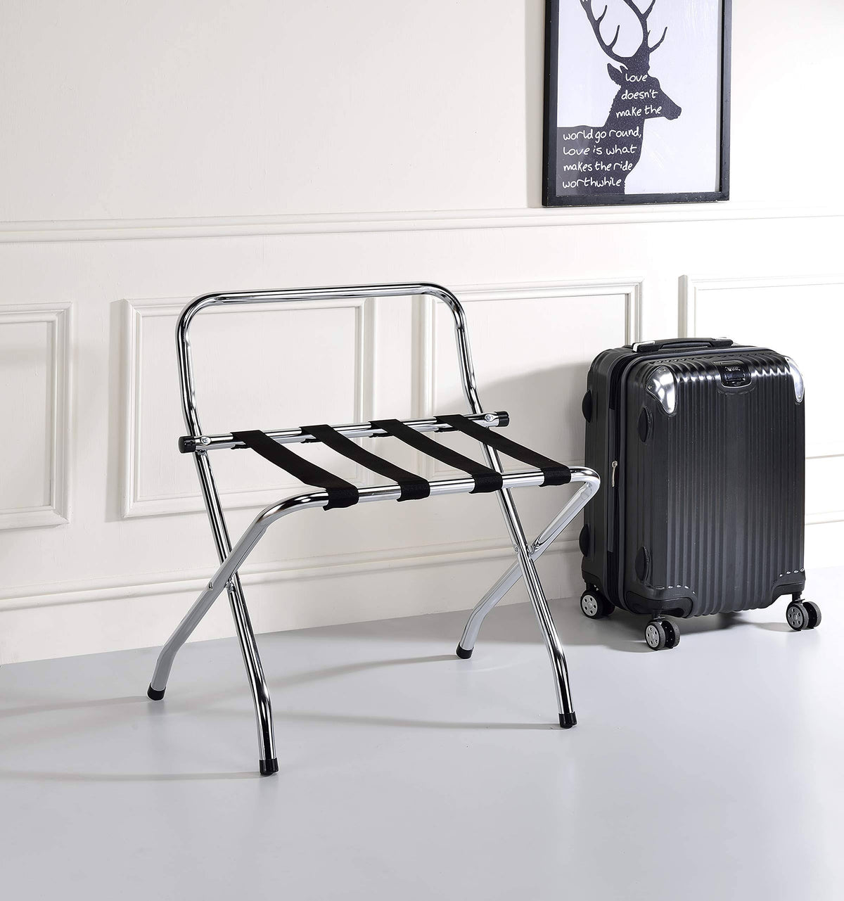 High-Back Luggage Rack, Lightweight Fold-Flat Design, Compact Chrome Finish