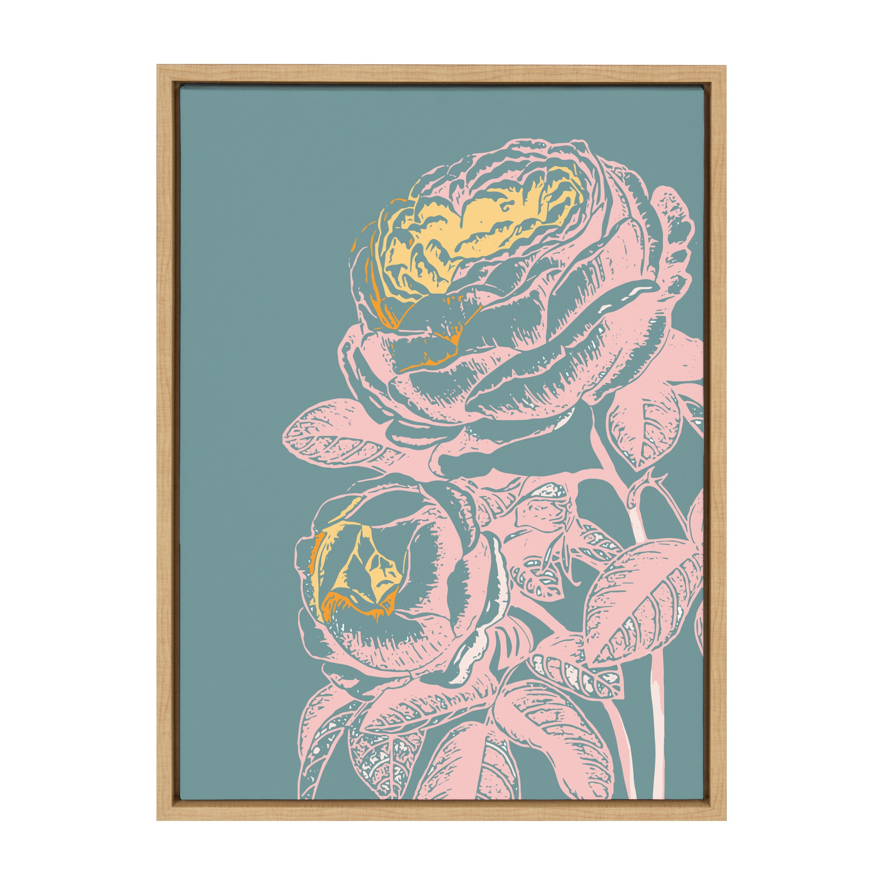 Sylvie Floral in Teal Framed Canvas by Apricot and Birch