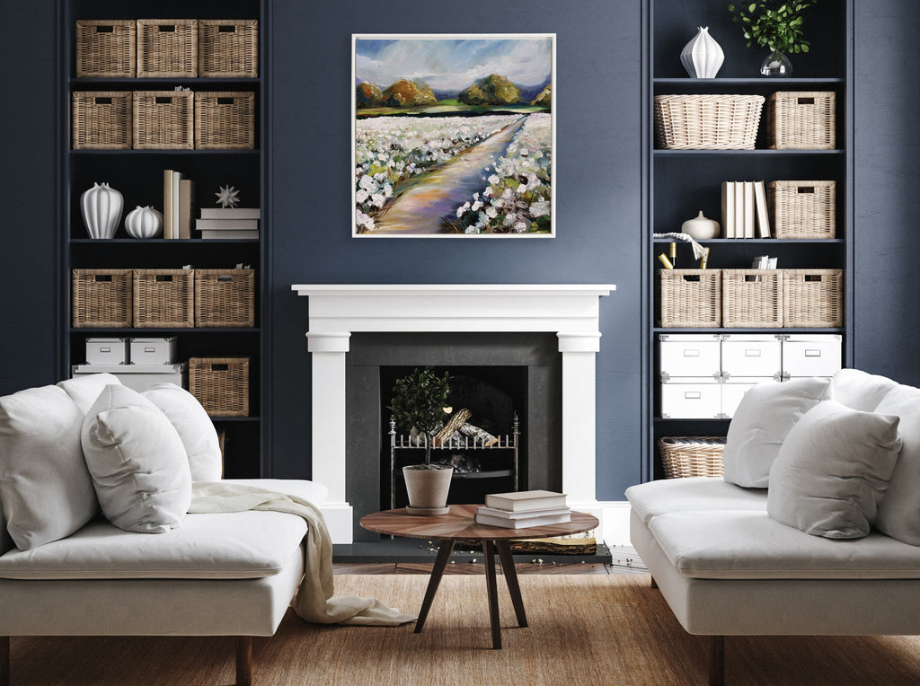 Sylvie Beaded Land of Cotton Framed Canvas by Mary Sparrow